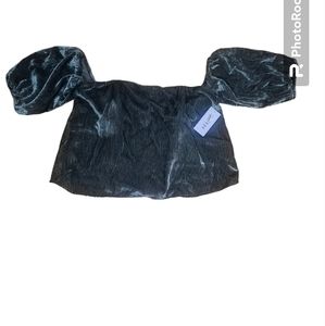 Guess women's lite velour green off sholder crop top size XL